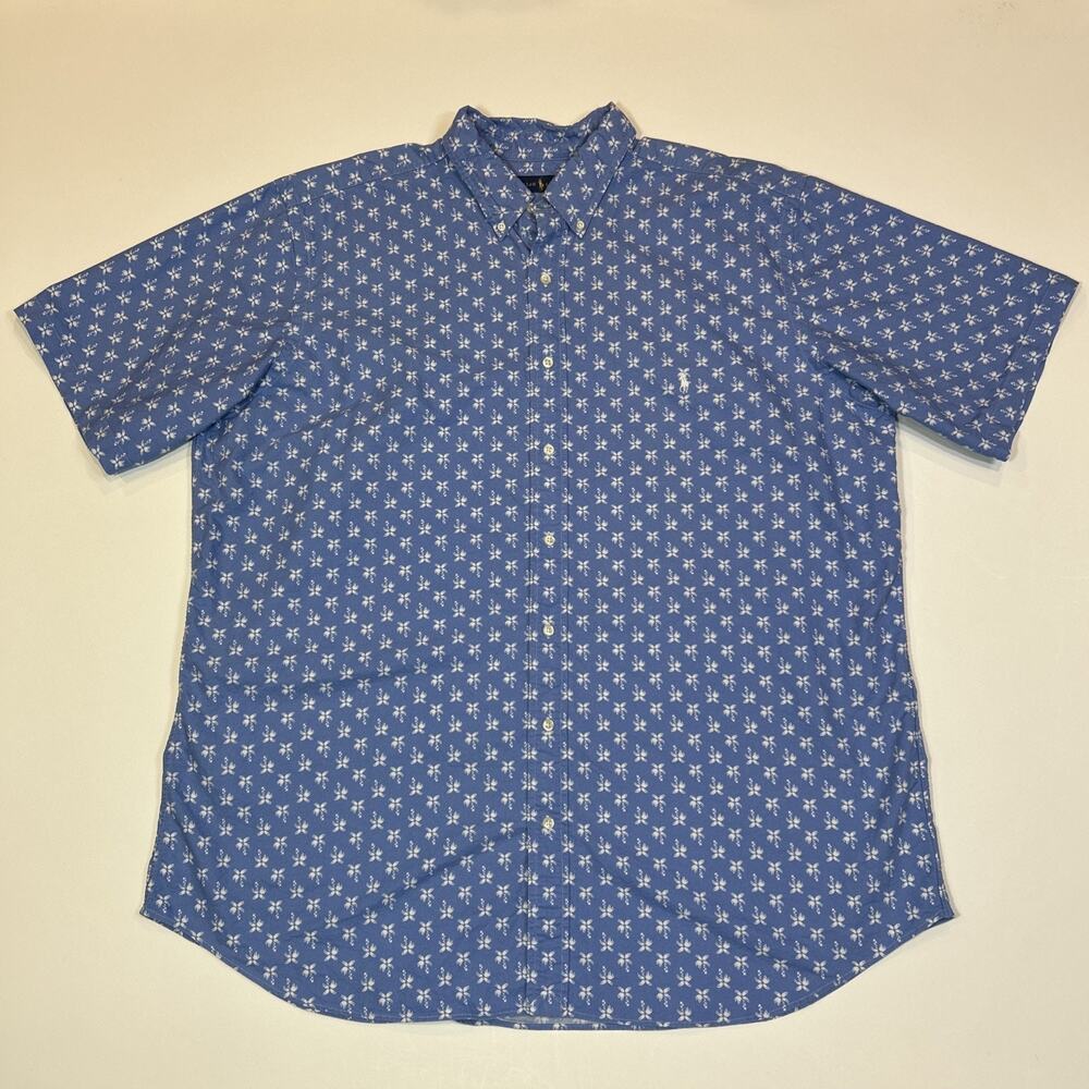 Ralph Lauren 2XLT Tall Palm Tree Button Down Shirt Mens Blue Cotton